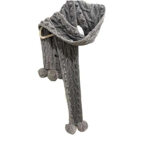 J. Crew Accessories - J Crew gray cable knit pom pom scarf